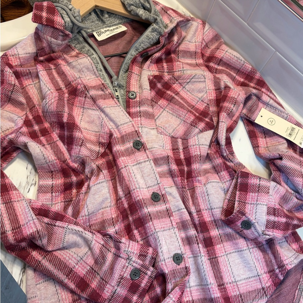 No Boundaries Pink‎ Plaid Jacket